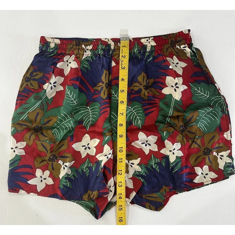 Vintage Mens 100% Silk Boxers Size S 90s Pajama Boxer Shorts Tropical Floral Y2K